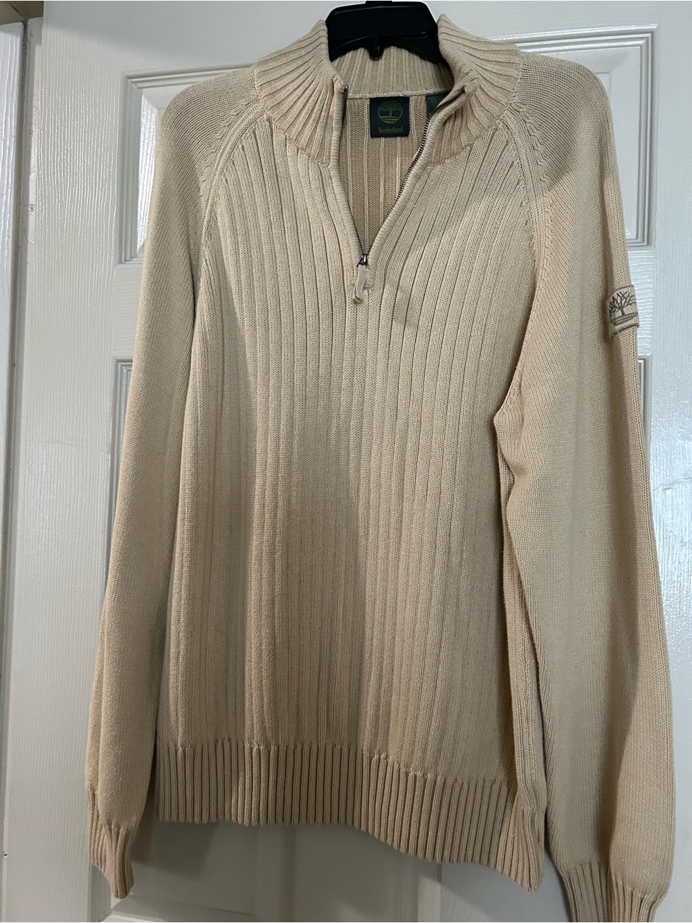 Timberland Men’s Beige Zip-Up Ribbed Sweater
